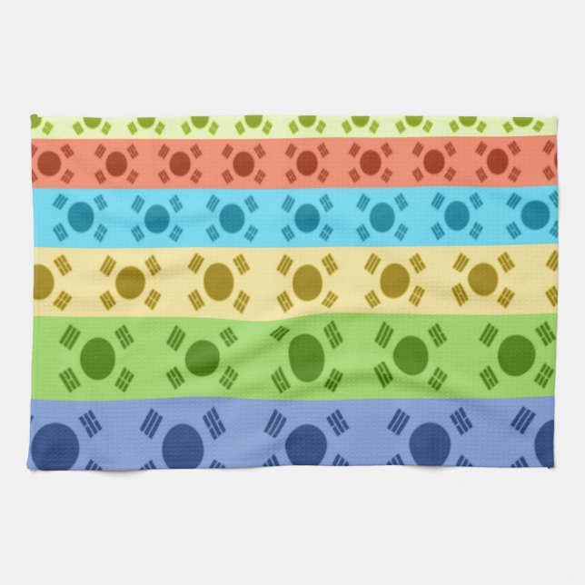 Multi-Coloured Korean Flag Art Print Tea Towel (Horizontal)