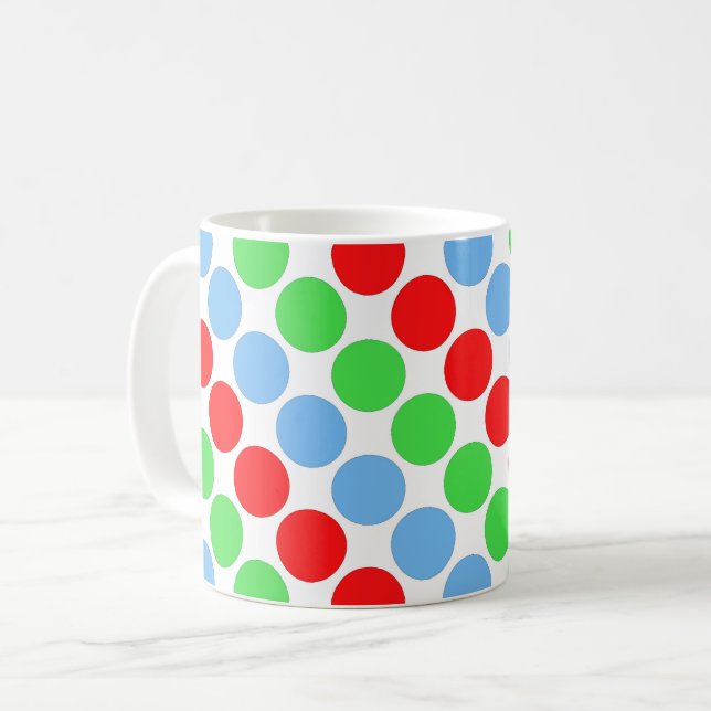 Multi coloured large polka dots retro sixties coffee mug (Front Left)