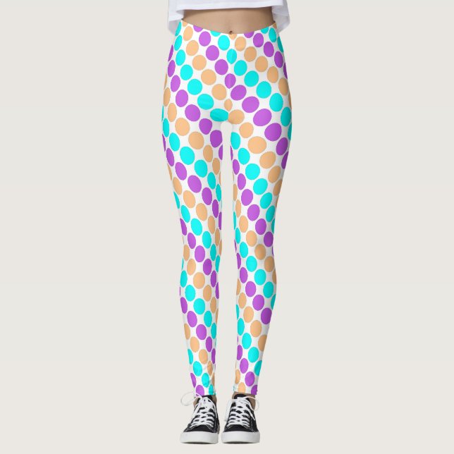Multi coloured large polka dots retro sixties leggings (Front)