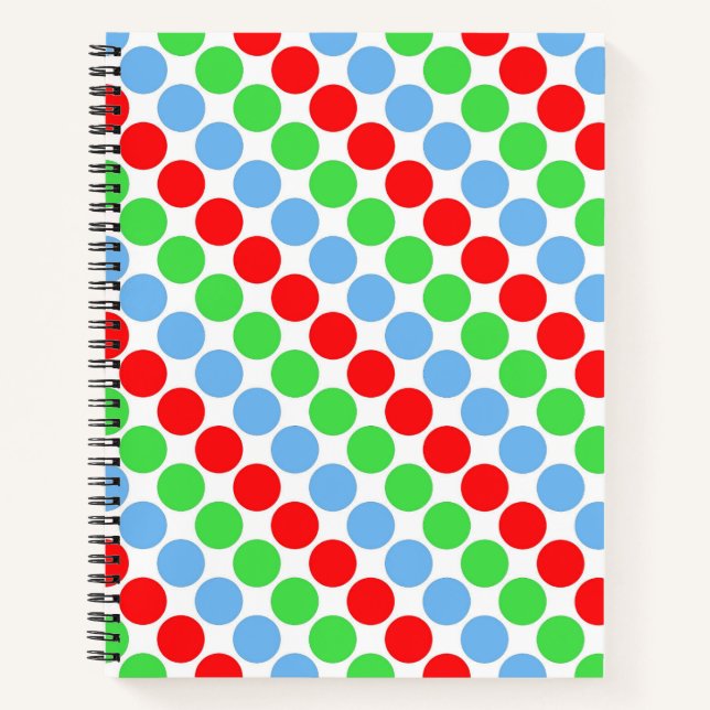 Multi coloured large polka dots retro sixties notebook (Front)