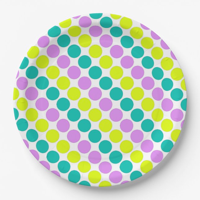 Multi coloured large polka dots retro sixties paper plate (Front)