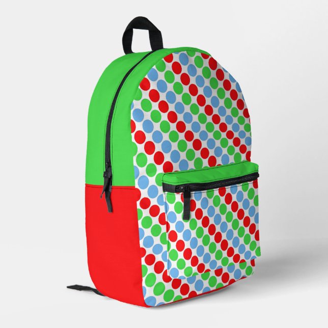 Multi coloured large polka dots retro sixties printed backpack (Back Corner Left)