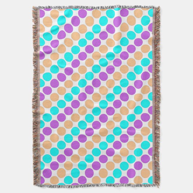 Multi coloured large polka dots retro sixties throw blanket (Front Vertical)