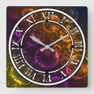 Multi-coloured lenses square wall clock