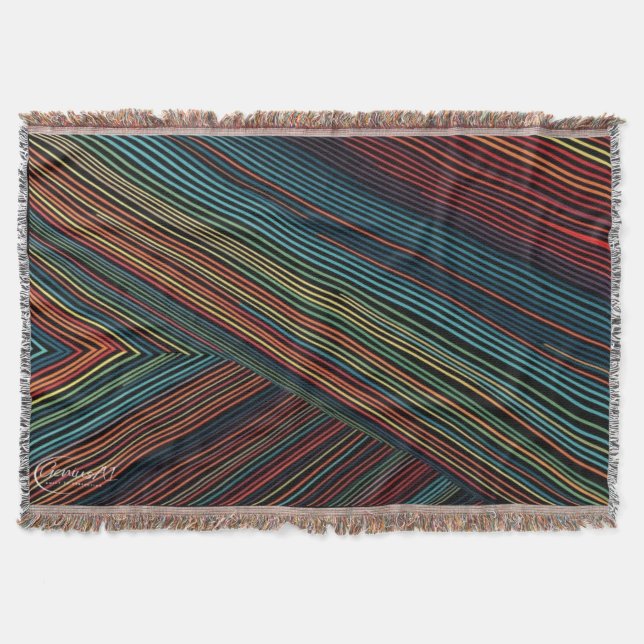 Multi-Coloured Line Cotton Throw Blanket (Front)