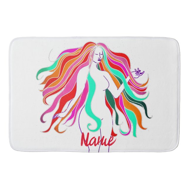 Multi-coloured long-haired goddess Thunder_Cove Bath Mat (Front)