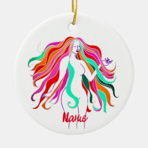 Multi-coloured long-haired goddess Thunder_Cove Ceramic Tree Decoration