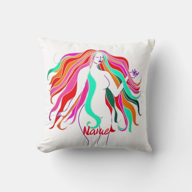 Multi-coloured long-haired goddess Thunder_Cove Cushion (Front)