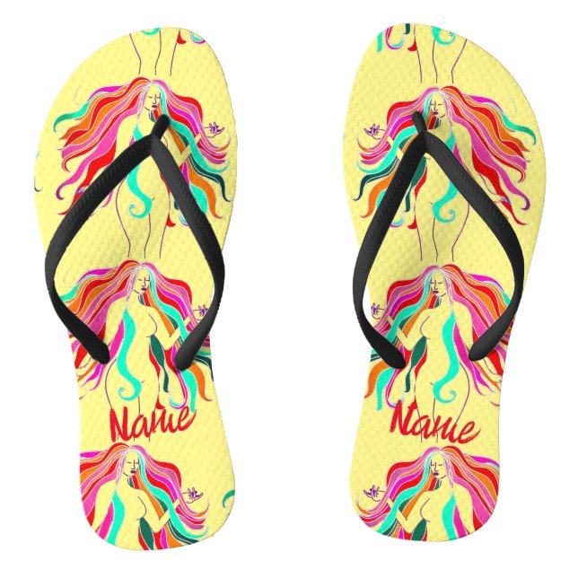 Multi-coloured long-haired goddess Thunder_Cove Jandals (Footbed)