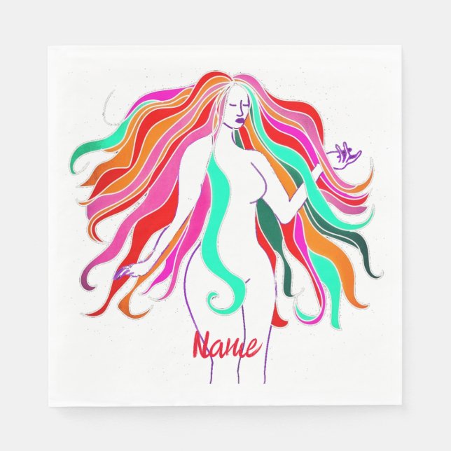 Multi-coloured long-haired goddess Thunder_Cove Napkin (Front)