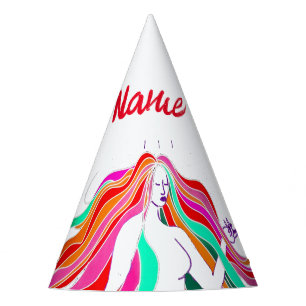 Multi-coloured long-haired goddess Thunder_Cove Party Hat