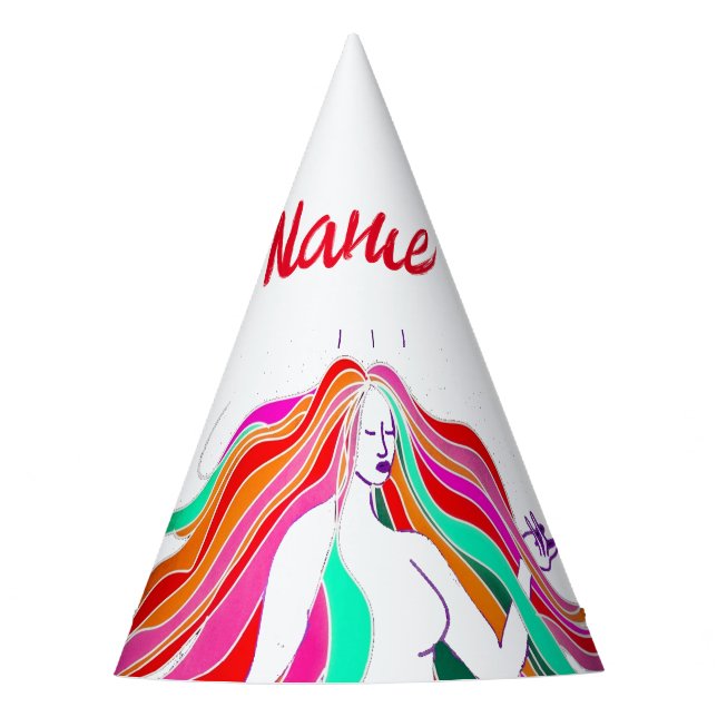 Multi-coloured long-haired goddess Thunder_Cove Party Hat (Front)
