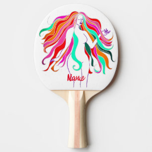 Multi-coloured long-haired goddess Thunder_Cove Ping Pong Paddle