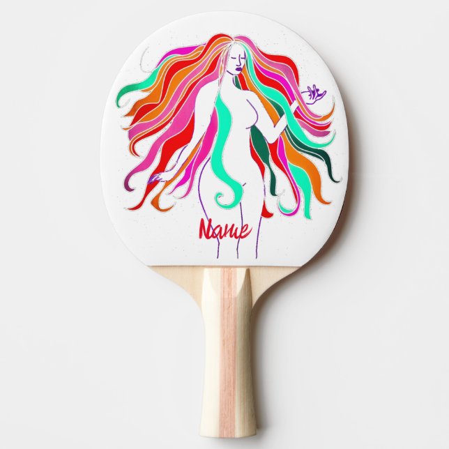 Multi-coloured long-haired goddess Thunder_Cove Ping Pong Paddle (Front)