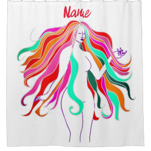 Multi-coloured long-haired goddess Thunder_Cove Shower Curtain