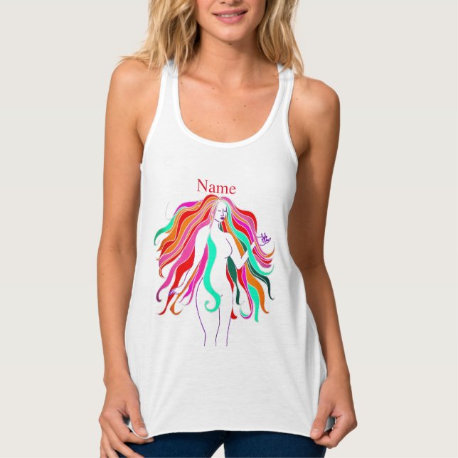 Multi-coloured long-haired goddess Thunder_Cove Singlet (Front)