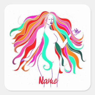 Multi-coloured long-haired goddess Thunder_Cove Square Sticker