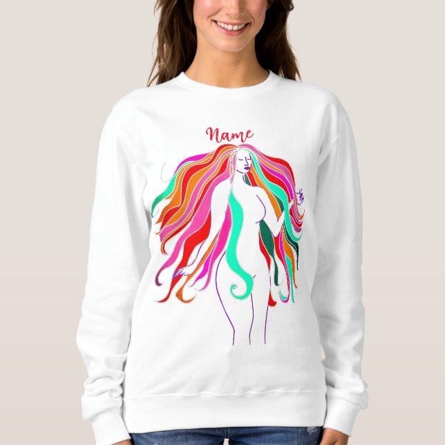 Multi-coloured long-haired goddess Thunder_Cove Sweatshirt (Front)