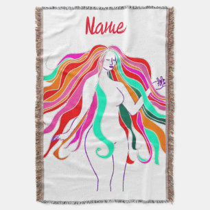 Multi-coloured long-haired goddess Thunder_Cove Throw Blanket