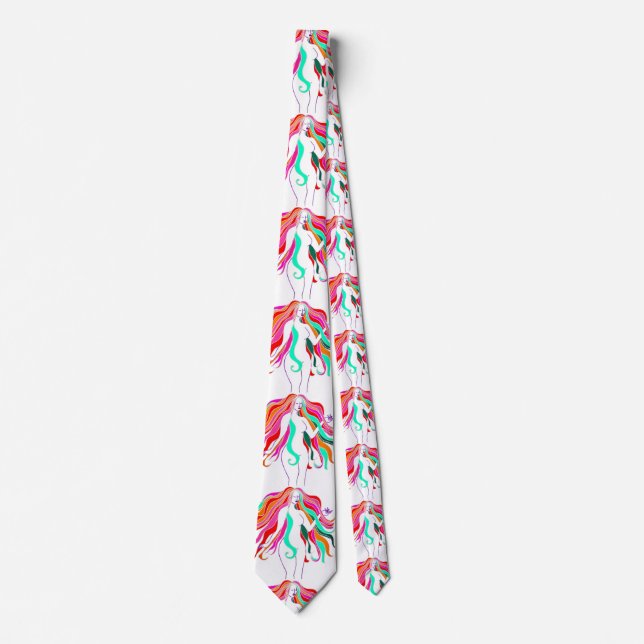 Multi-coloured long-haired goddess Thunder_Cove Tie (Front)