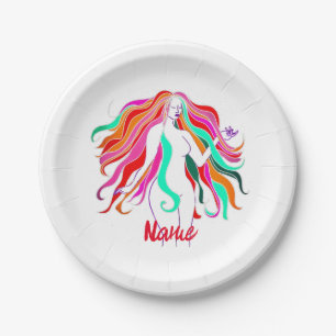 Multi-coloured long-haired goddess Thunder_Cover Paper Plate