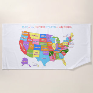 Multi-Coloured Map Of the United States Beach Towel