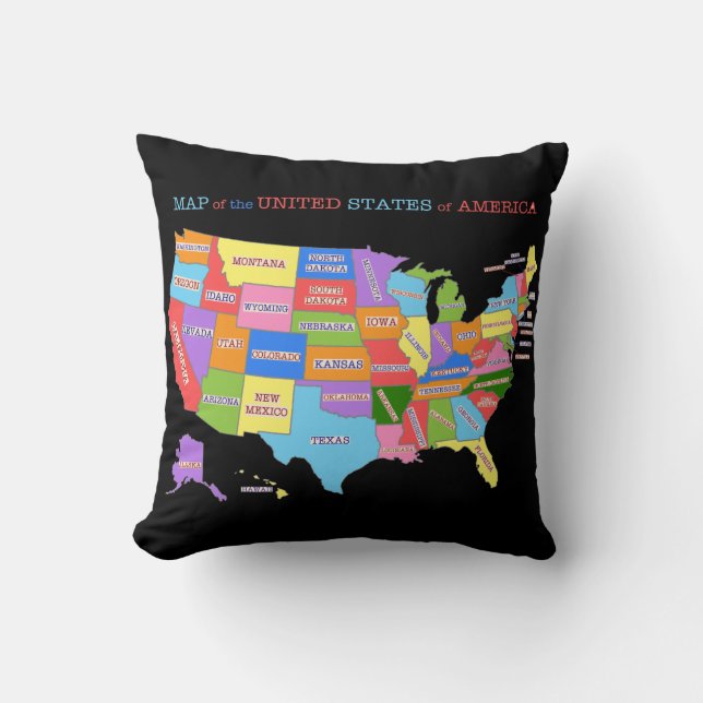 Multi-Coloured Map Of the United States Cushion (Front)
