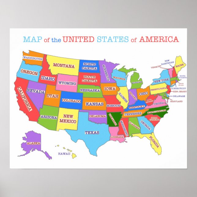 Multi-Coloured Map Of the United States Poster (Front)