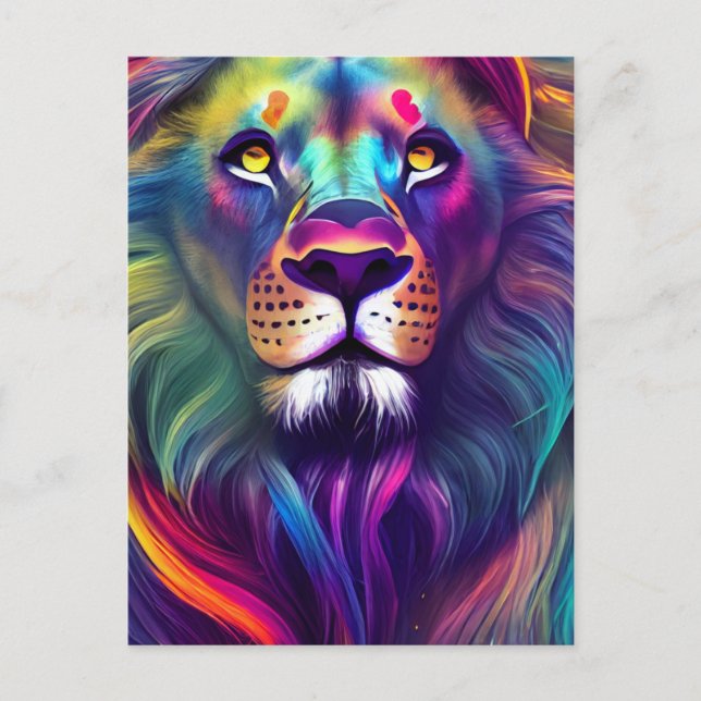 Multi Coloured Modern Digital Art Majestic Lion Postcard (Front)