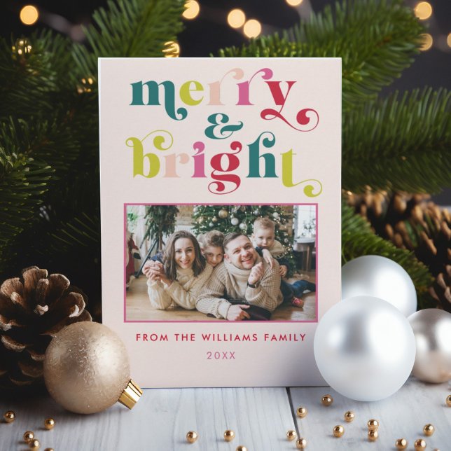 Multi Coloured Modern Merry & Bright Christmas Holiday Card (Multi Colored Modern Merry & Bright Christmas Holiday Card)