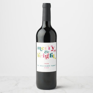 Multi Coloured Modern Merry & Bright Christmas Wine Label