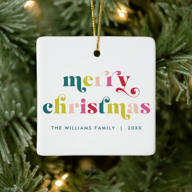 Multi Coloured Modern Merry Christmas Ceramic Ornament (Tree)
