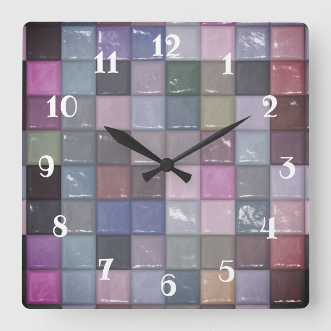Multi-coloured Mosaic Squares Square Wall Clock (Front)