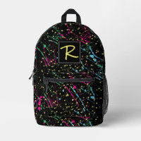 Multi-Coloured Neon Paint Splatters Black