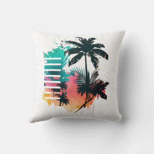 multi-coloured palm tree in retro style hand-drawn cushion