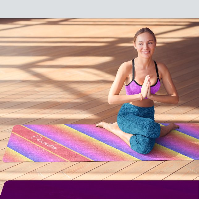 Multi-Coloured Pastel Diagonal Stripes Custom Name Yoga Mat (Multi-Colored Pastel Diagonal Stripes Custom Name Yoga Mat)