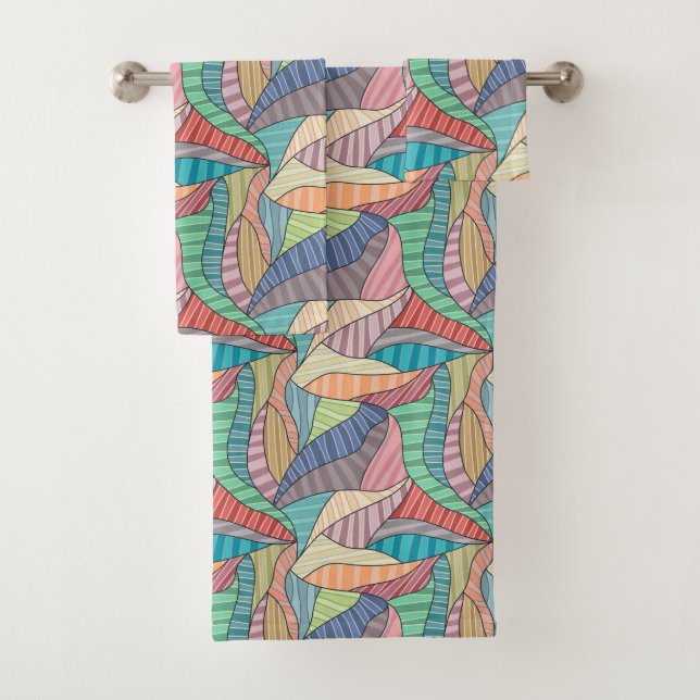 Multi-Coloured Patterned Bath Towel Set (Insitu)