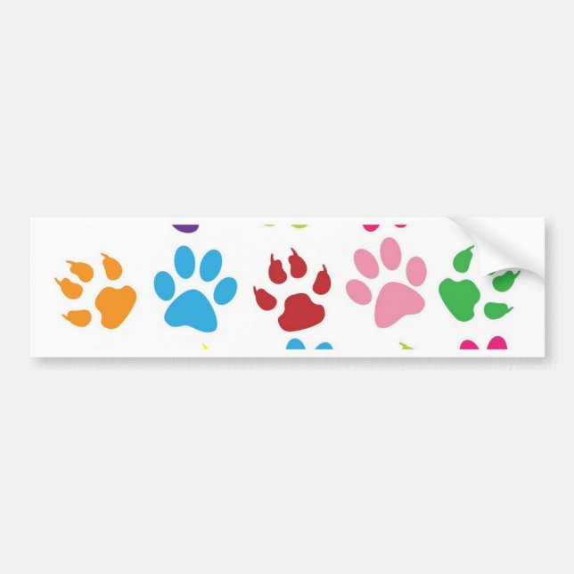 Multi-Coloured Paw Prints Bumper Sticker (Front)