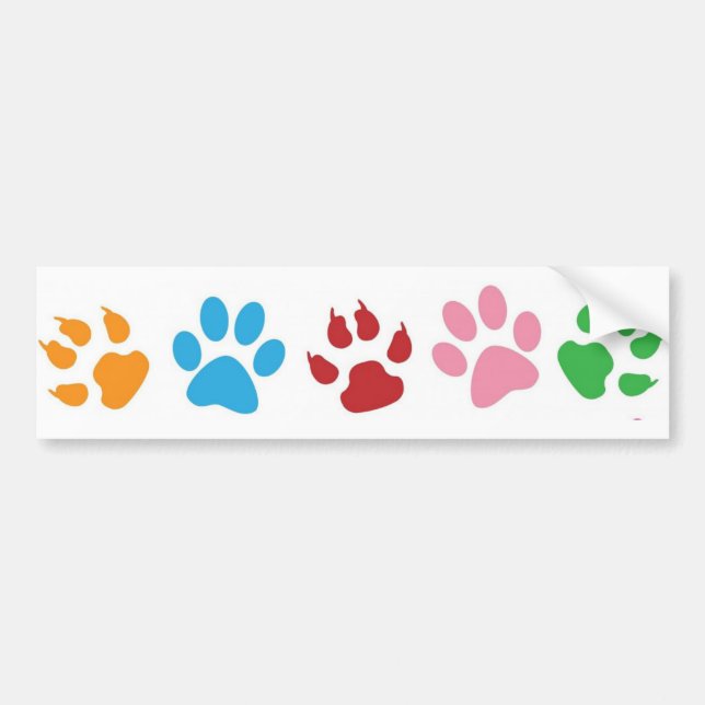 Multi-Coloured Paw Prints Bumper Sticker (Front)