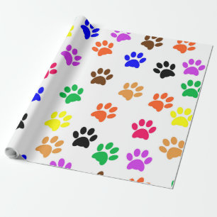 Multi-Coloured Paws Print Pattern Wrapping Paper