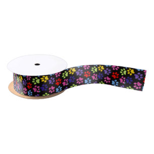 Multi-Coloured Paws Satin Ribbon