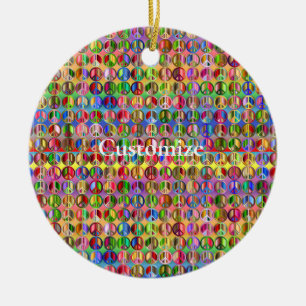 multi-coloured peace symbols pattern ceramic tree decoration