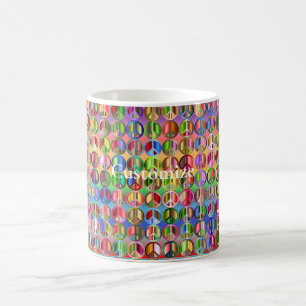 multi-coloured peace symbols pattern coffee mug