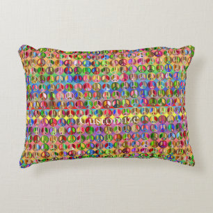 multi-coloured peace symbols pattern decorative cushion