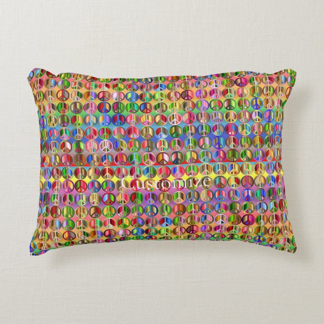 multi-coloured peace symbols pattern decorative cushion (Front)
