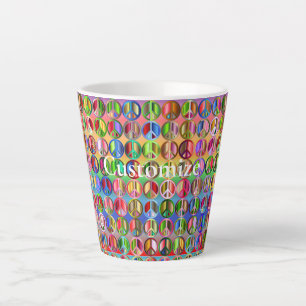 multi-coloured peace symbols pattern latte mug