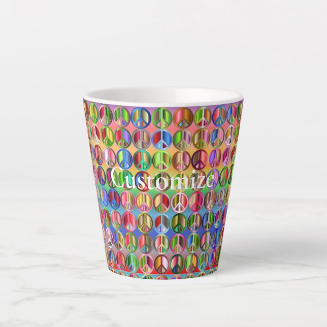 multi-coloured peace symbols pattern latte mug (Front)