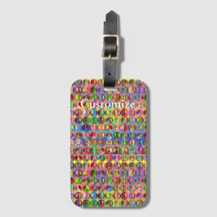 multi-coloured peace symbols pattern luggage tag