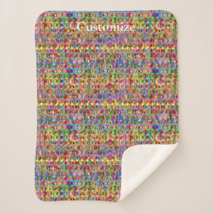 multi-coloured peace symbols pattern sherpa blanket