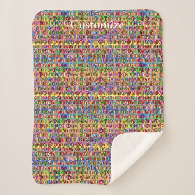 multi-coloured peace symbols pattern sherpa blanket (Front)